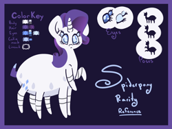 Size: 1200x900 | Tagged: safe, artist:otterlore, rarity, monster pony, original species, spider, spiderpony, eyes, pose, reference sheet, solo, species swap, spiderponyrarity