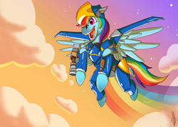 Size: 1926x1370 | Tagged: safe, artist:daikaiju-danielle, derpibooru import, rainbow dash, pegasus, pony, crossover, flying, overwatch, pharah, solo