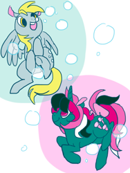 Size: 450x600 | Tagged: safe, artist:lompster-monster, derpy hooves, fizzy, pegasus, pony, bubble, female, mare