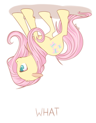 Size: 900x1146 | Tagged: safe, artist:miraveldi, fluttershy, pegasus, pony, female, mare, upside down, wingless