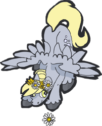 Size: 1074x1331 | Tagged: safe, artist:weepysheep, part of a set, derpy hooves, pegasus, pony, female, floral head wreath, flower, flower in hair, flowerhorse, mare, simple background, smiling, solo, sticker, transparent background, unshorn fetlocks