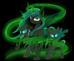 Size: 5689x4731 | Tagged: safe, artist:muffinkarton, queen chrysalis, changeling, changeling queen, pony, absurd resolution, fangs, female, glowing horn, group, hive, looking at you, magic