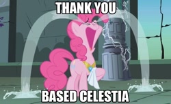 Size: 680x417 | Tagged: safe, pinkie pie, earth pony, pony, based god, crying, image macro, lil b, ocular gushers, thank you based god