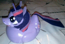 Size: 500x340 | Tagged: dead source, safe, artist:oriana-x-myst, derpibooru import, twilight sparkle, twilight sparkle (alicorn), alicorn, duck, pony, photo, rubber duck