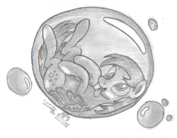 Size: 491x382 | Tagged: safe, artist:inurantchan, derpy hooves, pegasus, pony, bubble, female, mare, solo, traditional art