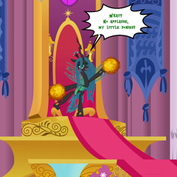 Size: 1024x1024 | Tagged: safe, artist:silky-seams, queen chrysalis, changeling, changeling queen, pom pom, solo, throne room