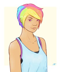 Size: 800x962 | Tagged: safe, artist:shiropoint, derpibooru import, rainbow dash, human, humanized, simple background