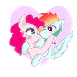 Size: 871x870 | Tagged: safe, artist:pinkablue, derpibooru import, pinkie pie, rainbow dash, earth pony, pegasus, pony, crying, duo, duo female, female, heart, lesbian, pinkiedash, shipping, tears of joy