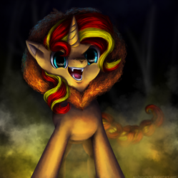 Size: 994x1000 | Tagged: safe, artist:aschenstern, sunset shimmer, big cat, lion, pony, unicorn, equestria girls, scare master, clothes, costume, costume swap, cute, fangs, nightmare night, nightmare night costume, open mouth, roar, shimmerbetes, solo