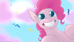 Size: 1280x720 | Tagged: safe, artist:cobaltsnow, pinkie pie, earth pony, pony, female, mare, pink coat, pink mane, solo, wallpaper