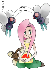 Size: 680x908 | Tagged: safe, artist:ayrania-chan, angel bunny, fluttershy, breeder, buneary, butterfree, humanized, pokémon