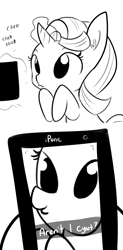 Size: 1080x2200 | Tagged: safe, artist:tjpones, starlight glimmer, pony, unicorn, cellphone, cute, duckface, glimmerbetes, grayscale, ipone, levitation, magic, monochrome, phone, selfie, smartphone, solo, telekinesis