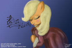 Size: 1500x1000 | Tagged: safe, artist:danteincognito, applejack, earth pony, pony, clothes, dress, singing