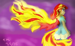 Size: 1280x800 | Tagged: safe, artist:fallenangel5414, sunset shimmer, equestria girls, my past is not today, fiery shimmer, fiery wings, flame tail, side view, solo, sunset phoenix