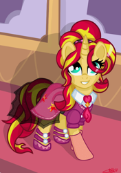 Size: 600x850 | Tagged: safe, artist:sunsetcrady, sunset shimmer, pony, unicorn, alternate costumes, alternate hairstyle, solo