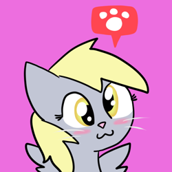 Size: 550x550 | Tagged: dead source, safe, artist:pikurosonai00, derpy hooves, cat, :3, blushing, kitten, paws, simple background, smiling, solo, species swap