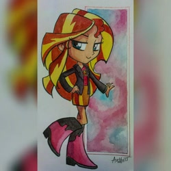 Size: 1080x1080 | Tagged: safe, artist:agnesgarbowska, sunset shimmer, equestria girls, clothes, female, solo, two toned hair