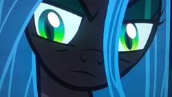 Size: 2560x1440 | Tagged: safe, screencap, queen chrysalis, changeling, changeling queen, the mean 6, close-up, female, picture of a screen, solo