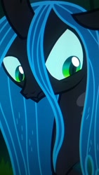 Size: 1440x2560 | Tagged: safe, screencap, queen chrysalis, changeling, changeling queen, the mean 6, female, looking down, picture of a screen, solo