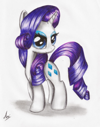 Size: 1574x1995 | Tagged: safe, artist:markk-n-viacka, rarity, pony, unicorn, female, mare, purple mane, solo, traditional art, white coat