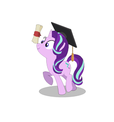 Size: 835x894 | Tagged: safe, artist:lavendus, starlight glimmer, pony, unicorn, celestial advice, balancing, cross-eyed, cute, diploma, eyes on the prize, female, glimmerbetes, graduation cap, hat, mare, ponies balancing stuff on their nose, raised hoof, raised leg, scroll, simple background, smiling, solo, transparent background, wide eyes