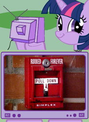 Size: 563x771 | Tagged: safe, derpibooru import, twilight sparkle, alicorn drama, exploitable meme, ruined forever, tv meme, twiface