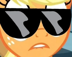 Size: 370x292 | Tagged: safe, applejack, earth pony, pony, dat butt, lip bite, meme, solo, sunglasses