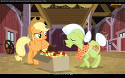 Size: 1680x1050 | Tagged: safe, screencap, applejack, granny smith, earth pony, pony, apple family reunion, youtube caption