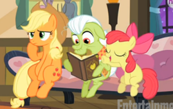 Size: 396x248 | Tagged: safe, screencap, apple bloom, applejack, granny smith, earth pony, pony, apple family reunion