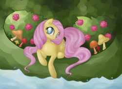 Size: 1000x732 | Tagged: safe, artist:lohtukettu, fluttershy, pegasus, pony, mushroom, rose, sketch