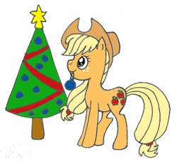 Size: 600x550 | Tagged: safe, artist:twitterfulpony, applejack, earth pony, pony, christmas tree, female, mare, tree