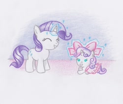 Size: 878x742 | Tagged: safe, artist:miyukikyki, rarity, sweetie belle, pony, unicorn, clothes, dress, filly, foal, younger