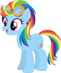 Size: 1024x1220 | Tagged: safe, artist:ra1nb0wk1tty, derpibooru import, indigo zap, rainbow dash, pegasus, pony, ear piercing, earring, equestria girls ponified, female, goggles, jewelry, mare, piercing, ponified, recolor, simple background, solo, transparent background