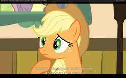 Size: 1680x1050 | Tagged: safe, screencap, applejack, earth pony, pony, apple family reunion, female, mare, youtube caption