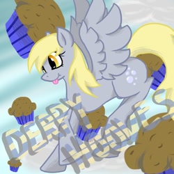 Size: 894x894 | Tagged: safe, artist:elevator-invasions, derpy hooves, pegasus, pony, female, mare, muffin, solo, tongue out