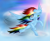 Size: 1387x1131 | Tagged: safe, artist:kindny-chan, derpibooru import, rainbow dash, pegasus, pony, flying, solo