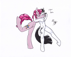 Size: 3568x2851 | Tagged: safe, artist:thefimp, pinkie pie, oc, anthro, unguligrade anthro, breasts, eyes closed, featureless breasts, female, hug