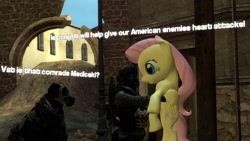 Size: 1920x1080 | Tagged: safe, fluttershy, pegasus, pony, assault, battlefield 3, engineer, gmod, gun, heart attack, text