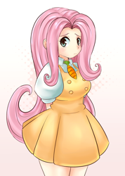 Size: 600x844 | Tagged: safe, artist:chelostracks, fluttershy, clothes, costume, dress, food costume, humanized, necktie, skirt, solo