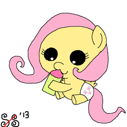 Size: 900x900 | Tagged: safe, artist:smilestallion, fluttershy, pegasus, pony, baby, baby pony, babyshy, bottle, cutie mark diapers, diaper, foal