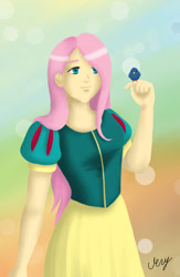 Size: 721x1108 | Tagged: safe, artist:verygood91, fluttershy, bird, clothes, crossover, disney, disney princess, dress, humanized, snow white, solo