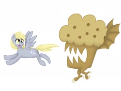 Size: 2048x1536 | Tagged: safe, artist:8aerondight8, derpy hooves, pegasus, pony, chase, evil, evil muffin, female, food monster, giant muffin, mare, muffin