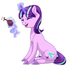 Size: 3225x3225 | Tagged: safe, artist:tersisa, starlight glimmer, pony, unicorn, eyes closed, female, glass, glowing horn, magic, mare, simple background, solo, telekinesis, transparent background, wine glass