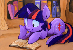 Size: 800x555 | Tagged: safe, artist:kenket, artist:spainfischer, derpibooru import, twilight sparkle, book, golden oaks library, reading, solo