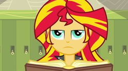 Size: 2880x1618 | Tagged: safe, sunset shimmer, equestria girls, clothes, female, multicolored hair, solo, unamused