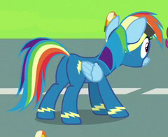 Size: 240x196 | Tagged: safe, derpibooru import, screencap, rainbow dash, pegasus, pony, clothes, cropped, female, mare, plot, solo, uniform, wonderbolts uniform