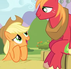 Size: 360x348 | Tagged: safe, screencap, applejack, big macintosh, earth pony, pony, apple family reunion, brother and sister, cropped, duo, female, male, mare, siblings, stallion