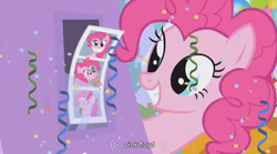 Size: 853x474 | Tagged: safe, screencap, pinkie pie, earth pony, pony, the ticket master, pink floyd, solo, youtube caption