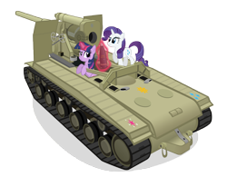 Size: 10000x7800 | Tagged: safe, artist:mrlolcats17, derpibooru import, rarity, twilight sparkle, pony, unicorn, absurd resolution, s-51, simple background, tank (vehicle), transparent background, vector