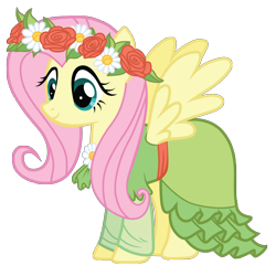 Size: 3000x3000 | Tagged: safe, artist:bethiebo, fluttershy, pegasus, pony, magical mystery cure, clothes, dress, floral head wreath, simple background, solo, transparent background, vector
